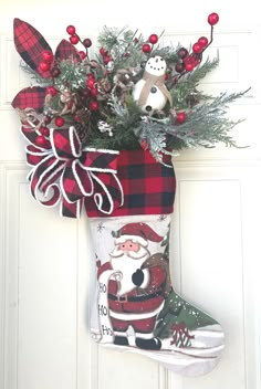 a christmas stocking hanging on the front door