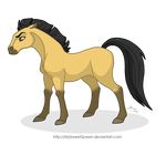 a cartoon horse with black mane and tail