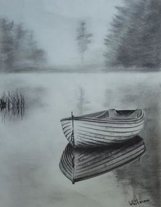 a pencil drawing of a boat on the water with trees in the background and text that reads, 17 best ideas about pencil drawings on pinterest i drawings