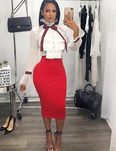 Ladies Business Attire, Colors Outfit, Red Pencil, Red Skirt, Dinner Outfits, Casual Attire, Business Attire, Business Casual Outfits, Business Outfits