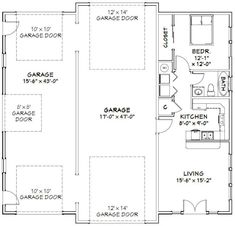 the floor plan for a two bedroom, one bathroom apartment with an attached garage and living room