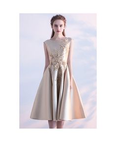 Buy elegant champagne wedding party dress with embroidery at cheap price online. Free stable shipping and pro custom service since 2009. Short Evening Dress, Simple Satin, Homecoming Dress Short, Gold Bridesmaid Dresses, Gold Prom Dresses, Satin Homecoming Dress, Prom Dresses Sleeveless, Prom Dresses For Sale, Evening Dresses Short