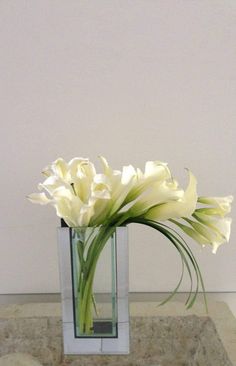 there is a vase with white flowers in it