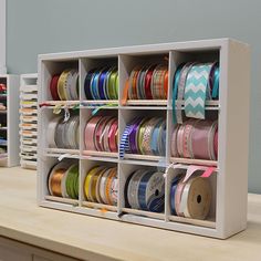 the ribbon organizer is organized with ribbons