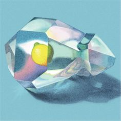 a drawing of a diamond with a lemon in it's center and a blue background