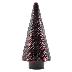 a red and black glass christmas tree on a white background