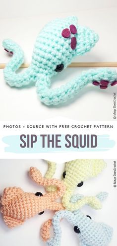 three crocheted animals sitting next to each other