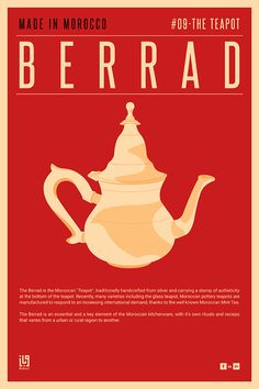 a teapot on a red background with the words berrad written in white