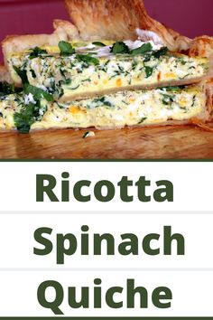 the words ricotta spinach quesadilla are in front of some bread