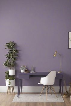 SLATEVIOLET Wall paint, Home Office décor, Trendy home decor, Interior design styles Studio Wall Color Ideas, Home Office Purple, Lavender Office Ideas, Study Room Color Ideas, Small Office Color Ideas Paint, Lavender Wall Color, Lilac Wall Paint, Purple Office Ideas, Lavender Office