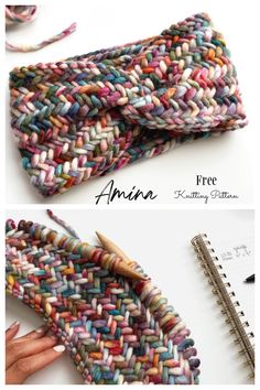 two pictures showing how to knit an arm warmer