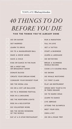 the 40 things to do before you've already done list is shown in black and white