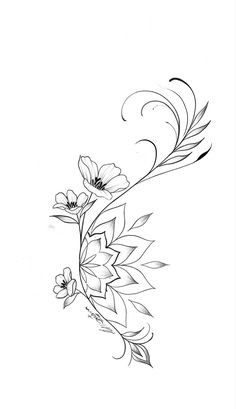 a black and white drawing of some flowers