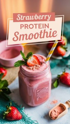 Kickstart your morning with this easy-to-make Strawberry Protein Smoothie! It’s packed with protein and packed with flavor, perfect for a nutritious breakfast that keeps you full all morning long. Strawberry Smoothie With Protein Powder, High Protein Fruit Smoothie Recipes, Morning Fruit Smoothies, Smoothies High In Protein, Healthy Smoothies With Protein Powder, Vital Proteins Smoothie Recipes, Fruit Smoothie Recipes Healthy Protein, Smoothie Recipes Healthy Strawberry, Smoothie Recipes High Protein