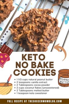 an advertisement for keto no bake cookies on a rack