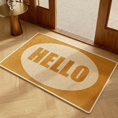 a door mat with the word hello on it