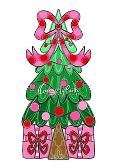 a drawing of a christmas tree with bows on it