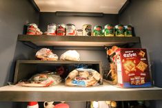 an open refrigerator filled with food and condiments next to other foodstuffs