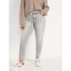 Elevate your denim game with these Old Navy OG Straight high rise ankle jeans for women. These light gray jeans are made of comfortable cotton denim fabric and feature a relaxed fit. The 5-pocket design includes secret slim pockets for a flattering look and button accents for added style. Perfect for any occasion, these jeans have a button closure and are perfect for personalizing your outfit. The USA-themed jeans also have a light wash and straight leg style, making them a great addition to your wardrobe. These are Brand New with tags in original packaging. Smaller Waist, Gray Jeans, Straight Crop Jeans, Cut Off Jeans, Medium Wash Jeans, Button Fly Jeans, Jeans For Women, Slim Straight Jeans, Grey Jeans