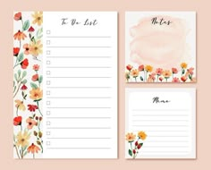 two notepads with flowers on them and the words to do list written in black ink