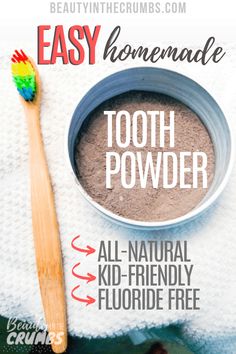 A recipe for homemade remineralizing and whitening tooth powder that uses bentonite clay, activated charcoal, baking soda or diatomaceous earth, essential oils, and spices. Click to learn how to make this easy DIY tooth powder that is kid friendly, actually works better than toothpaste, and is cheap to make. #kidfriendlytoothpaste #remineralizing #curetoothdecay #diytoothpaste Diy Tooth Powder Remineralizing, Mineral Tooth Powder, Coconut Oil And Baking Soda Toothpaste, Homemade Toothpaste Powder, Diy Tooth Powder Recipe, Homemade Whitening Toothpaste, Homemade Toothpaste With Bentonite Clay, Homemade Tooth Powder, Diy Purple Toothpaste