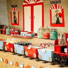 a train themed birthday party with candy and candies