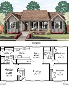 the floor plan for a small house with two bedroom and an attached living area, is shown