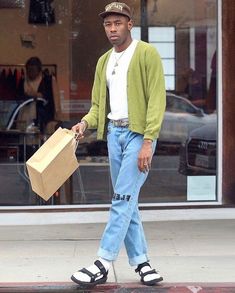 Tyler The Creator Outfits, Tyler The Creator, Photo Styling, Fit Inspo, Black Denim Shorts, Linen Pants, Fitness Inspo, Collar Shirts, Sneakers Fashion