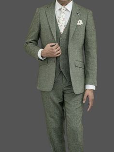 Wedding Fest, Green Tweed Suit, Contrast Outfit, Green Wedding Suit, Summer Themes, Tweed Wedding, Suits Groom, Herringbone Tweed Jacket, Crown Drawing