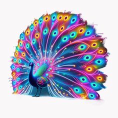 a colorful peacock with its tail open and it's feathers spread out to the side