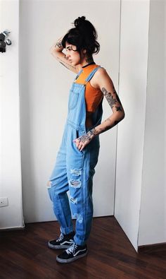 Grunge Looks, Look Grunge, Look Retro, Fashion Mode, Looks Style, Looks Vintage, Grunge Fashion, Dungarees, Grunge Outfits