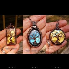 two pictures of a tree in a bottle necklace