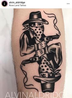 Traditional Cowboy Tattoo Old School, Cowboy Standoff Tattoo, Cowboy Hand Tattoo, Trad Cowboy Tattoo, Traditional Tattoos Cowboy, Cowboy American Traditional Tattoo, Damon Tattoo, Cowboy Traditional Tattoo, Traditional Tattoo Art Cowboy