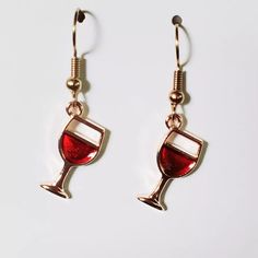 New Hook Earrings - Wine Glass Gold Colored Hook Earrings With Nickle Free Hooks. These Are New In Package. Type: Earrings Closure: Hook Color: Red Style: Drop/Dangle Material: Enamel Ear Area: Lobe Shipped With Usps First Class. Hook Earrings, Red Fashion, Lady In Red, Colored Glass, Wine Glass, Gold Color, Wine, Jewelry Earrings, Women Jewelry