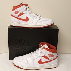 Title: Air Jordan 1 Mid Se Color: White/Dune Red/Sail/Lobster Size: 11.5 Mens, 13 Womens You Know They're Crisp, Clean And Cutting But How Are You Gonna Pair These Aj1s? They're Made Of Leather And Textiles In The Upper And Have That Cushioned Comfort Nike Air In The Sole. So What's It Gonna Be? Benefits Leather And Textiles In The Upper Offers Durability And Structure. Encapsulated Nike Air-Sole Unit Provides Lightweight Cushioning. Rubber In The Outsole Gives You Traction On Various Surfaces. Air Design, Air Jordan 1 Mid Se, Jordan Red, Wings Logo, Air Jordan 1 Mid, Jordan 1 Mid, Jordans For Men, Logo Stamp, Air Jordan 1