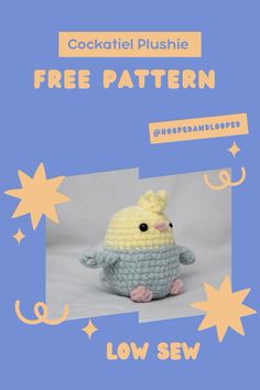 a crocheted stuffed bird with stars around it and the words free pattern below