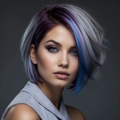 Latest 2024 Hair Color Trends For Women With Short Hair Long Front Bob Hairstyles, Women Short Hair Color Ideas, Pink Purple Peekaboo Hair, Short Hair Vivids, Gray Hair With Colored Highlights, Fashion Color Pixie Hair, Funky Short Hair Color Ideas, Short Sassy Hairstyles For Fine Hair, Short Neon Hair