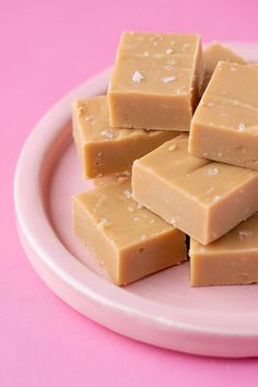 a white plate topped with pieces of fudge