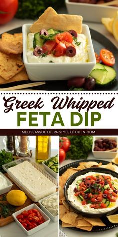 Need healthy appetizers for a party? This Easy Greek Whipped Feta Dip is a creamy and tangy delight! Perfect as a sandwich spread, a salad topping, or a snack, it’s versatile, easy to make, and always a crowd-pleaser! Greek Dip 7 Layer, Greek Dinner Party, Greek Feta Dip, Feta Spread, Appetizers For A Party, Cheese Ball Dip, Whipped Feta Dip, Melissas Southern Style Kitchen, Salad Topping