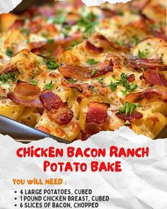 the chicken bacon ranch potato bake is ready to be eaten and put in the oven