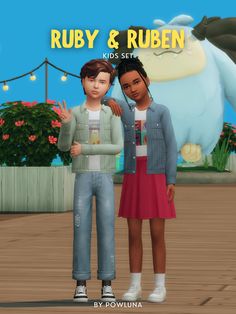 two animated children standing next to each other