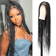 PRICES MAY VARY. 【BOMB HD Full Lace】The lace of this unit is unique in its craftsmanship. Full hand-tied, you will absolutely be pleasantly surprised! The transparent lace design of braided wig makes it extremely realistic and natural. Knotless braided wigs for black women look so natural and the lace is everything! The lace matches every skin tone so perfectly that people think you really got your hair braided. You will receive a lot of compliments. Hey trenders, feel free to show off your beauty! 【Perfect Quick Hairstyles】A braided hairstyle is the best hairstyle for your daily routine or professional look. Hd lace knotless braided wigs for black women are very versatile and you can style the wig many ways. Just like the hairstyles of black braided lace front wig shown in our pictures an Braided Lace Front Wigs, Braided Wigs For Black Women, Front Braids, Braid Wig, Lace Braid, Box Braid Wig, Braided Hairstyle, Braided Wigs, Best Hairstyle