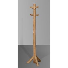 a wooden coat stand with three crosses on it's sides and two poles in the middle