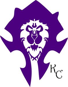 the logo for kcc's lion head is purple and white with an image of a