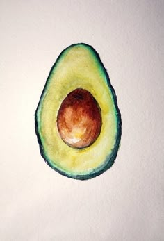 an avocado drawn in watercolor on paper