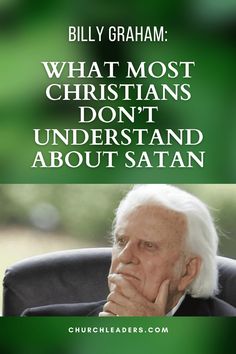 an older man sitting in a chair with his hand on his chin and the words billy graham