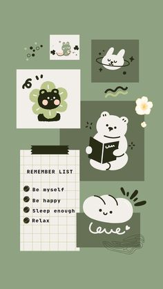 an image of some animals and flowers on a green background with the words remember list