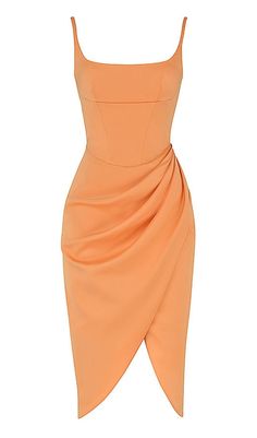 SATIN MIDI DRESS IN ORANGE Description: If you want to be a sexier, more attractive woman, check out our Satin Midi Dress in Orange. Made with high-quality satin fabric, this dress is designed to make you feel confident and beautiful. The waist-in design shows off your beautiful figure, while the vibrant orange color adds a touch of intellectual and elegant style. The asymmetrical design makes the whole dress more unique and eye-catching. Whether you're going for a romantic dinner date, champagne with the girls, or a night out at a cocktail bar or party, this dress is perfect for any occasion. Key Features: Gentle Dry Clean Only Item runs true to the size chart and is cut to suit our size chart. Please refer to our size chart for the best fit. Do not size up or down. Colour may vary due to Midi Formal Dress, Celebrity Inspired Dresses, Corset Midi Dress, Draped Midi Dresses, Beautiful Figure, Romantic Dinner, Designer Drapes, Inspirational Celebrities, Satin Midi Dress