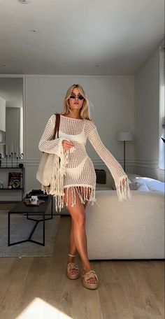 Cancun Outfits, Tulum Outfits, White Crochet Dress, Beach Party Outfits, Fest Outfits, Ibiza Outfits