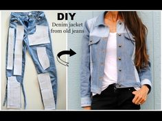 an image of a woman's jeans cut into pieces and showing how to sew them